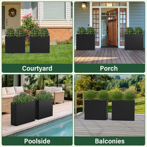 Tall Metal Rectangular Planter Box with Drainage Holes & Removable Shelf