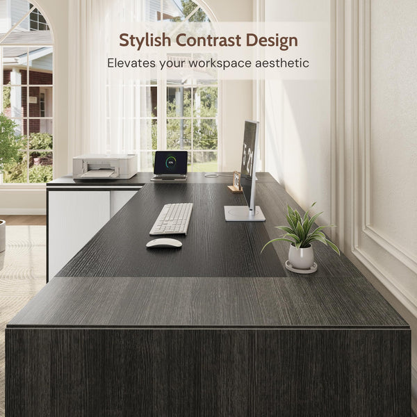 L-Shaped Executive Desk with Cabinet Storage