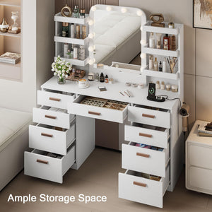 Makeup Vanity Table with LED Mirror, 9 Drawers & 6 Shelves