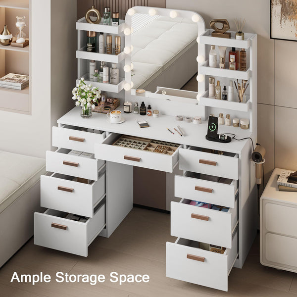 Makeup Vanity Table with LED Mirror, 9 Drawers & 6 Shelves