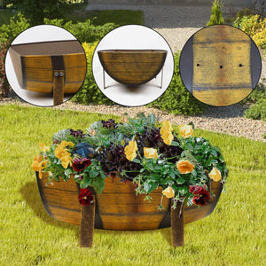 Metal Half Barrel Planters (2 Pack) with Legs – Rustic Outdoor Garden Planter