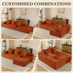 108" Cloud Sectional Sofa with Deep Seat & Movable Ottoman