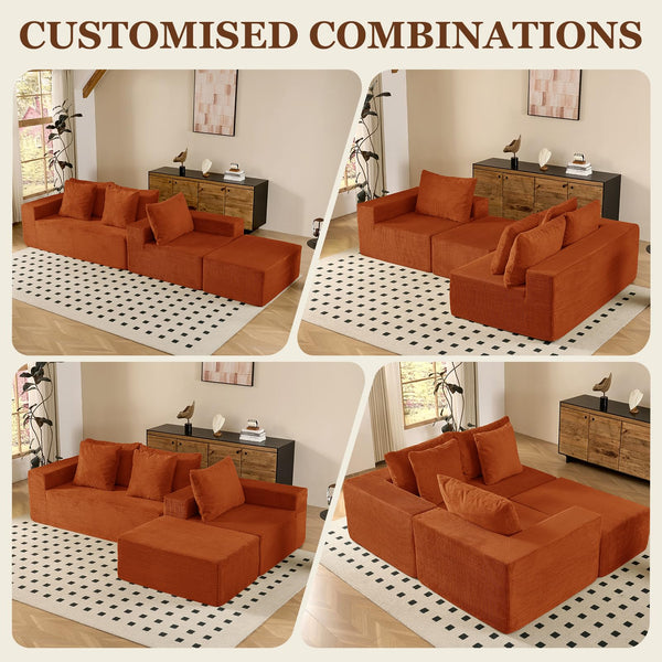108" Cloud Sectional Sofa with Deep Seat & Movable Ottoman