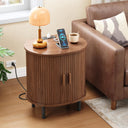 Fluted End Table with Storage & Charging Station