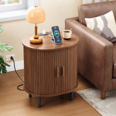 Fluted End Table with Storage & Charging Station