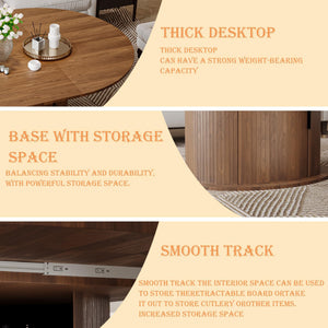 63 Inch Extendable Round Dining Table with 2-Tier Storage Shelf for 2-4-6
