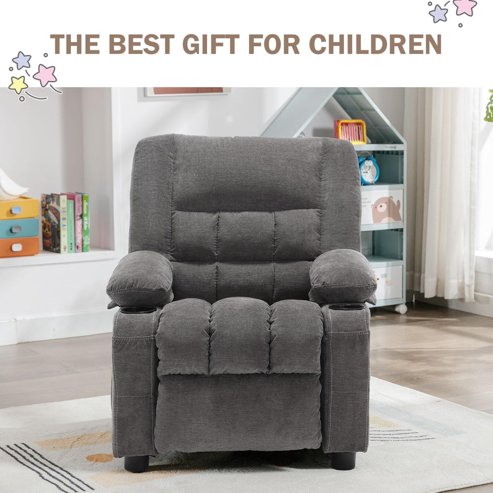 Kids Recliner Chair with Cup Holders & Side Pockets