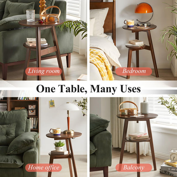 2-Tier Round End Table with Storage Shelf