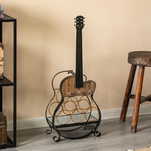 Guitar Shape 5-Bottle Wine Rack with LED Light & Cork Holder