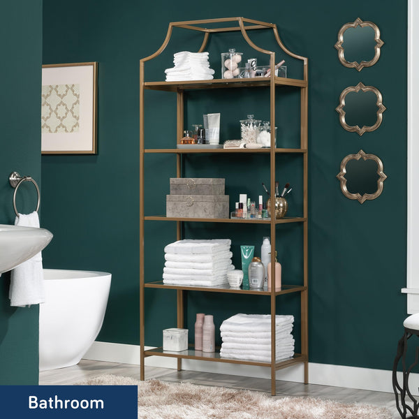 5-Shelf Bookcase with Satin Gold Finish