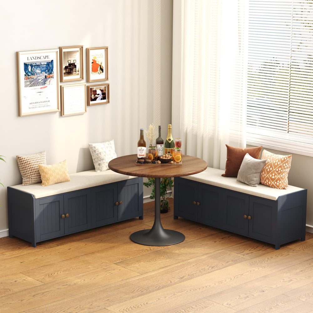 48.4" Shoe Storage Bench with Cushion & 4 Doors — Blue