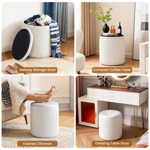 Set of 2 Round Velvet Storage Ottomans with Lid – Stackable Footstool Pouf Set