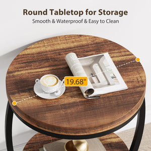 2-Tier Round Industrial End Table with Metal Frame
