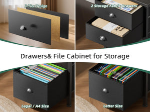 L-Shaped Computer Desk with Power Outlet & USB-C Port, Drawers, File Cabinet & Corner Storage