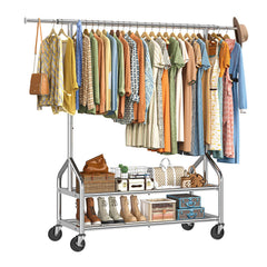 Heavy Duty Rolling Clothes Rack with Shelves
