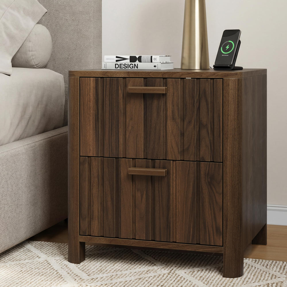 Mid-Century Modern Nightstand with 2 Drawers