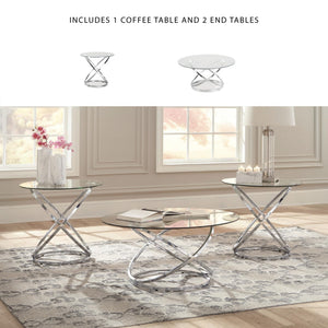 Chrome Round 3-Piece Coffee Table and End Table Set