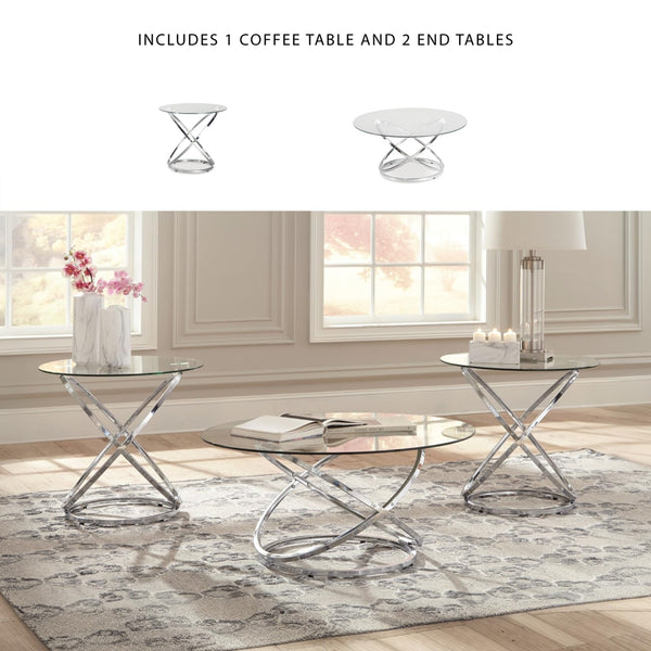 Chrome Round 3-Piece Coffee Table and End Table Set