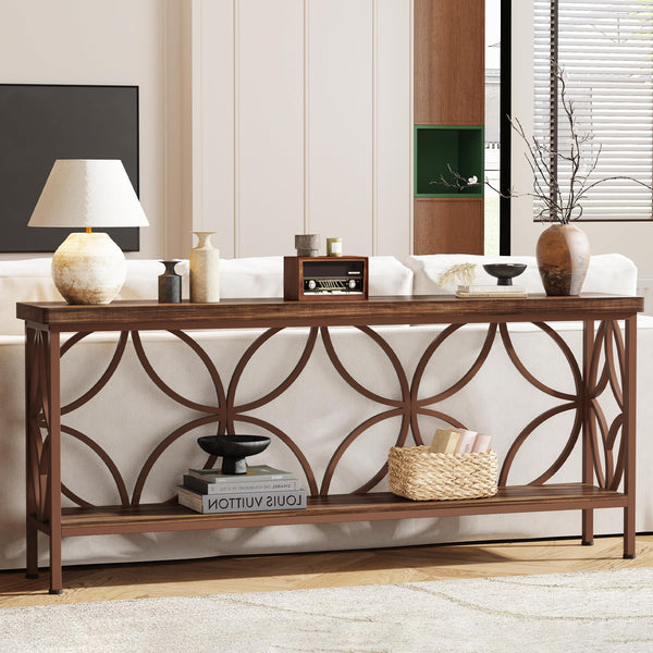 Narrow Sofa Console Table with 2-Tier Storage, 70.9"