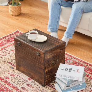 Rustic Wooden Storage Chest with Hinged Lid