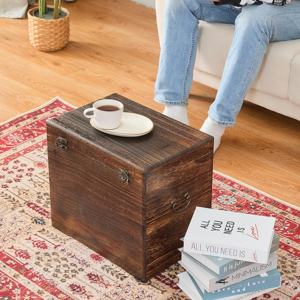Rustic Wooden Storage Chest with Hinged Lid