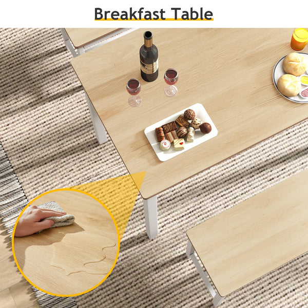 4-Person Dining Table Set with 2 Benches