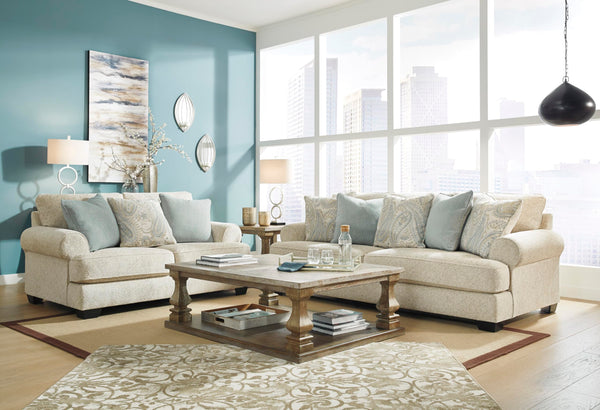 Beige Chenille Loveseat with Accent Pillows & Rolled Arms