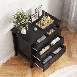 Giantex Small 3-Drawer Dresser for Bedroom - 28.5” x 18” x 26” Wide Chest of Drawers, Modern Large Nightstand, Storage Cabinet, Closet Storage Organizer for Living Room, Hallway (Black)