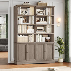 73" Tall Bookshelf with Doors – 6-Tier Double Wide Storage Bookcase
