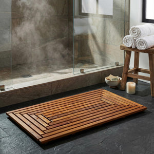 Solid Teak Wood Shower Spa Bath Mat – Indoor Outdoor Floor Mat