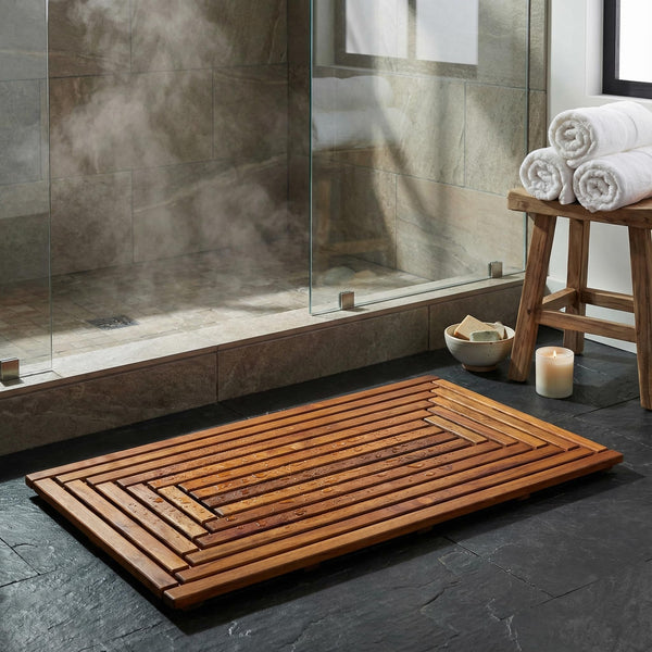 Solid Teak Wood Shower Spa Bath Mat – Indoor Outdoor Floor Mat
