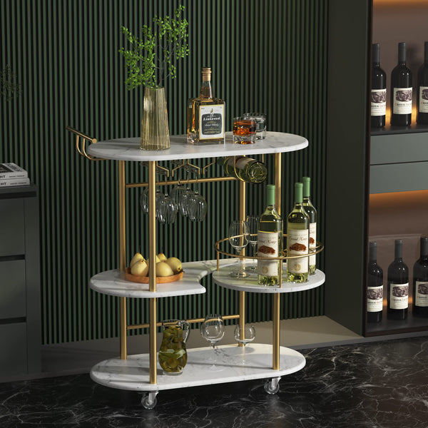 4-Tier Rolling Bar Cart with Wine Rack & Glass Holder