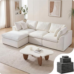 108" Cloud Modular Sectional Sofa with Washable Covers & Ottoman