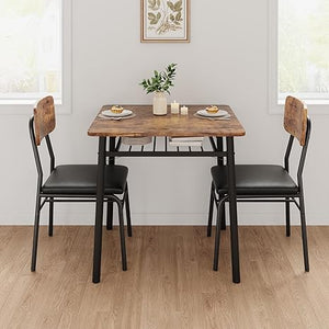 5-Piece Dining Table Set with Storage Rack & Upholstered Chairs