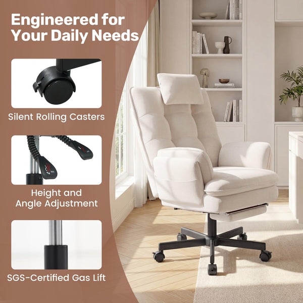 Criss Cross Office Chair with Foot Rest, Reclining Swivel Velvet Chair