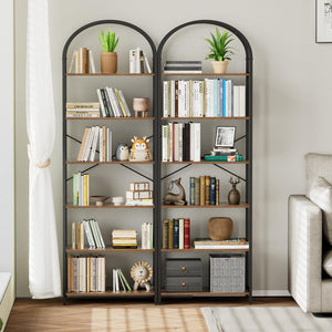Arched Bookshelf – 5 & 6 Tier Wood and Metal Shelf Unit