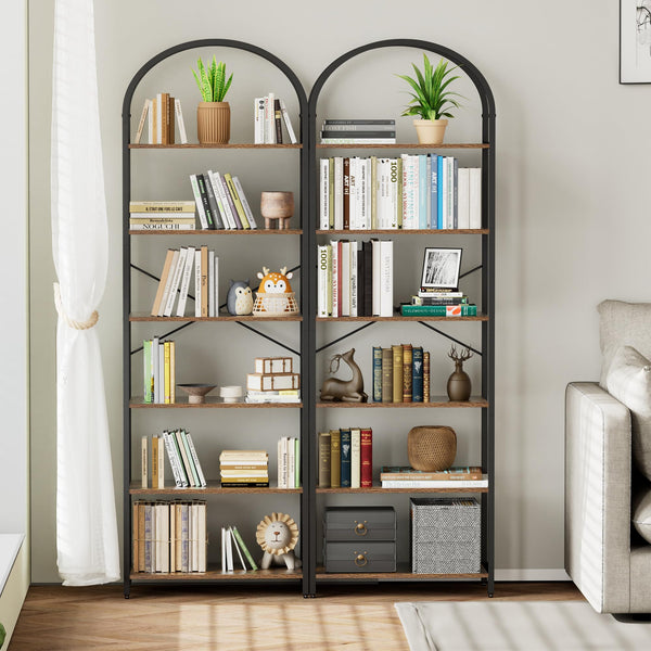 Arched Bookshelf – 5 & 6 Tier Wood and Metal Shelf Unit