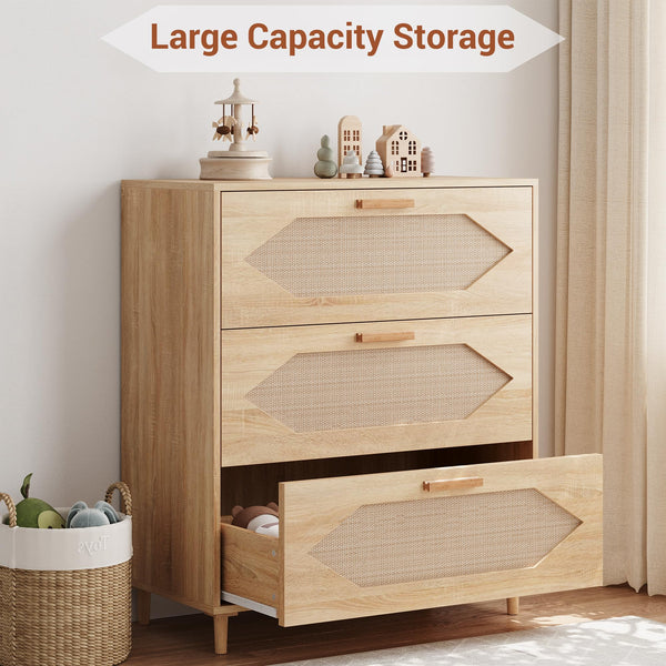 3-Drawer Rattan Dresser