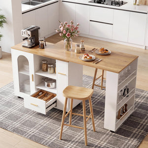Swivel Kitchen Island with Storage, Drawers & Shelves