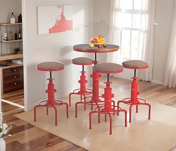 5-Piece Industrial Pub Bar Table & Stool Set