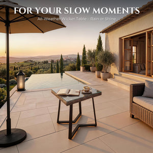 Outdoor Rattan Side Table with Tempered Glass Top