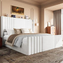 Wingback Velvet Platform Bed with Reading Lights & Charging Station