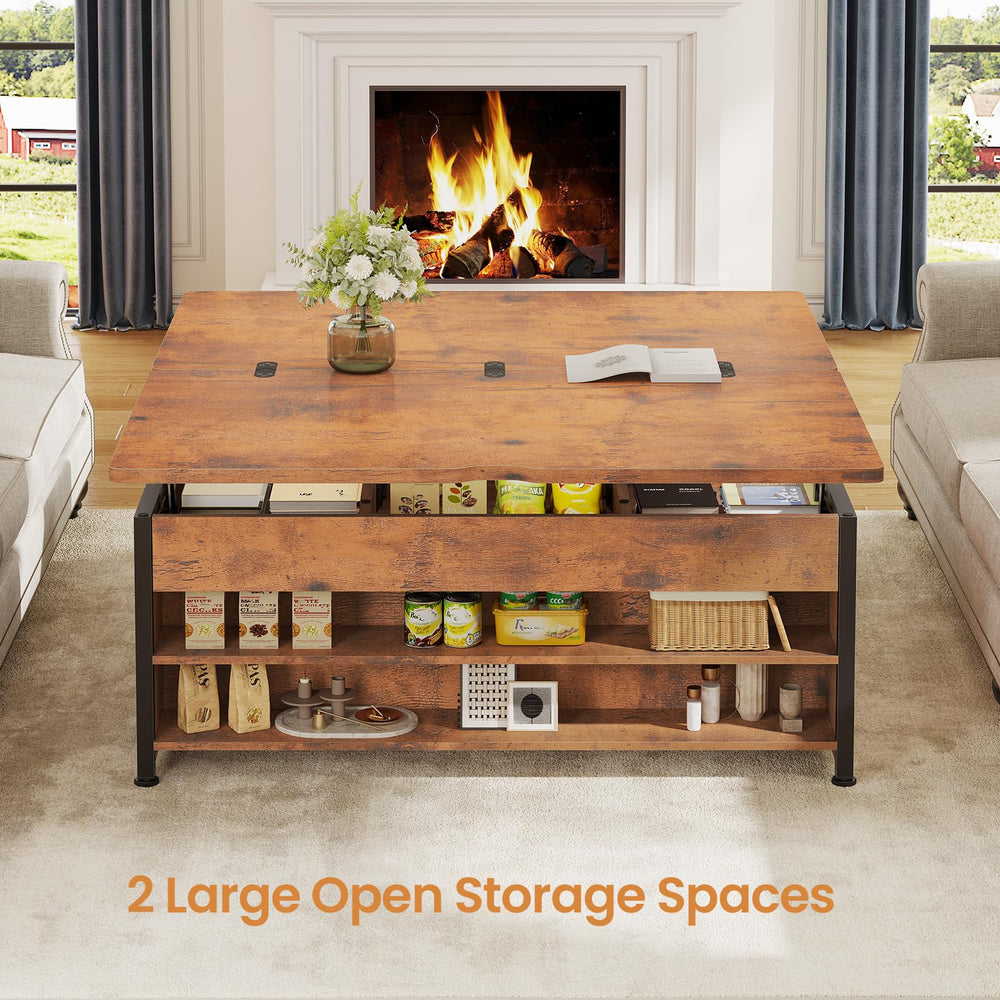 Lift Top Coffee Table Set with Storage & Ottoman Bench, 43"