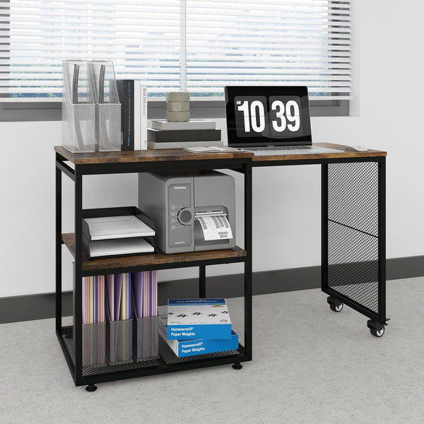 Rolling Printer Stand with Storage Shelves & Extendable Craft Table