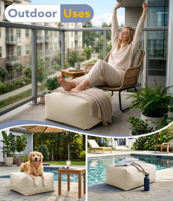 Outdoor Rectangular Ottoman Foot Rest with Shredded Foam