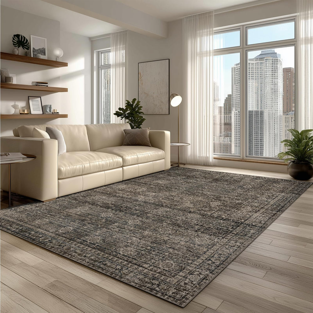 Washable Area Rug – Faux Wool Vintage Print, Non-Slip, Multi-Size