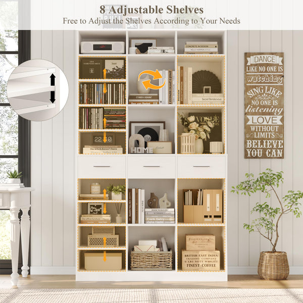 Tall Bookcase with Drawers & Adjustable Shelves – 9-Tier Wide Storage Cabinet
