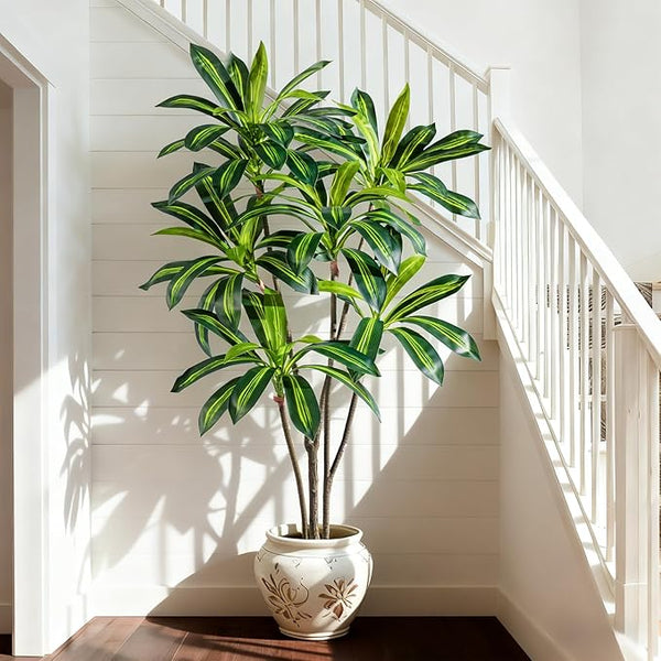 Artificial Dracaena Tree with White Planter Pot