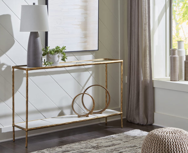 Console Sofa Table with Glass Top & White Marble Shelf