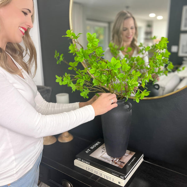 Black Ceramic Vase with Faux Greenery Stems